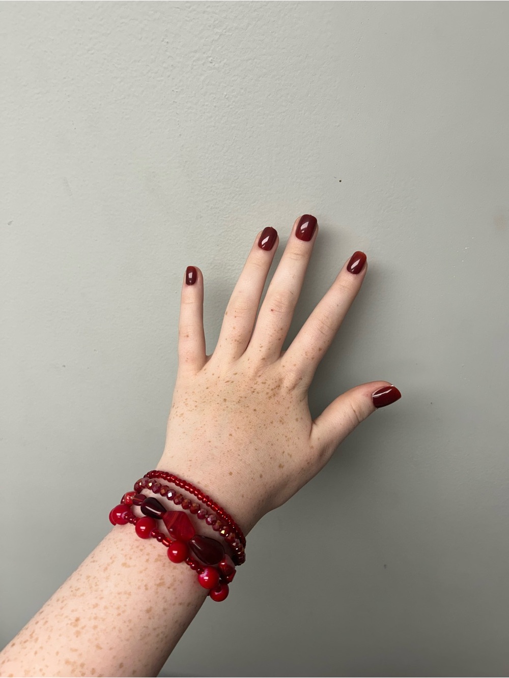 Women's Red Beaded Stretch Bracelet Set - Elegant Layered Style